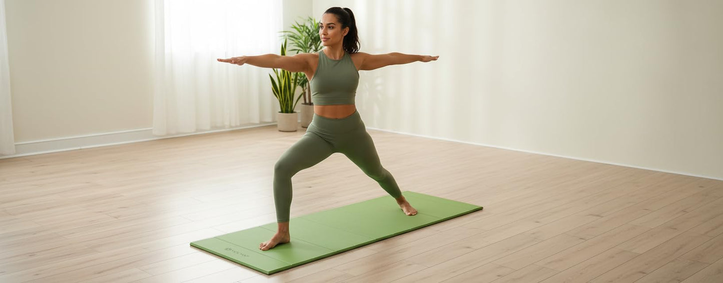Folding Yoga Mat, TPE Folding Yoga Mat, Foldable Exercise Mat for Yoga, Pilates, Floor Workouts, Compact Design, Travel Friendly, Ideal for Home & Gym, Knee pad, Kneeling pad, No Roll Mat (Green)