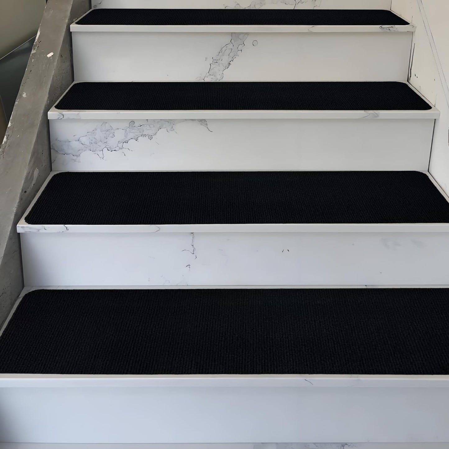 Tigsport Nonslip Stair Treads Wooden Steps, 15 PCS 30" x 8" Safety Rug Slip Resistant Runner with Reusable Adhesive, Carpet Landing Mat for Family Elders Pets Soft Stair Mats Indoor (Black)