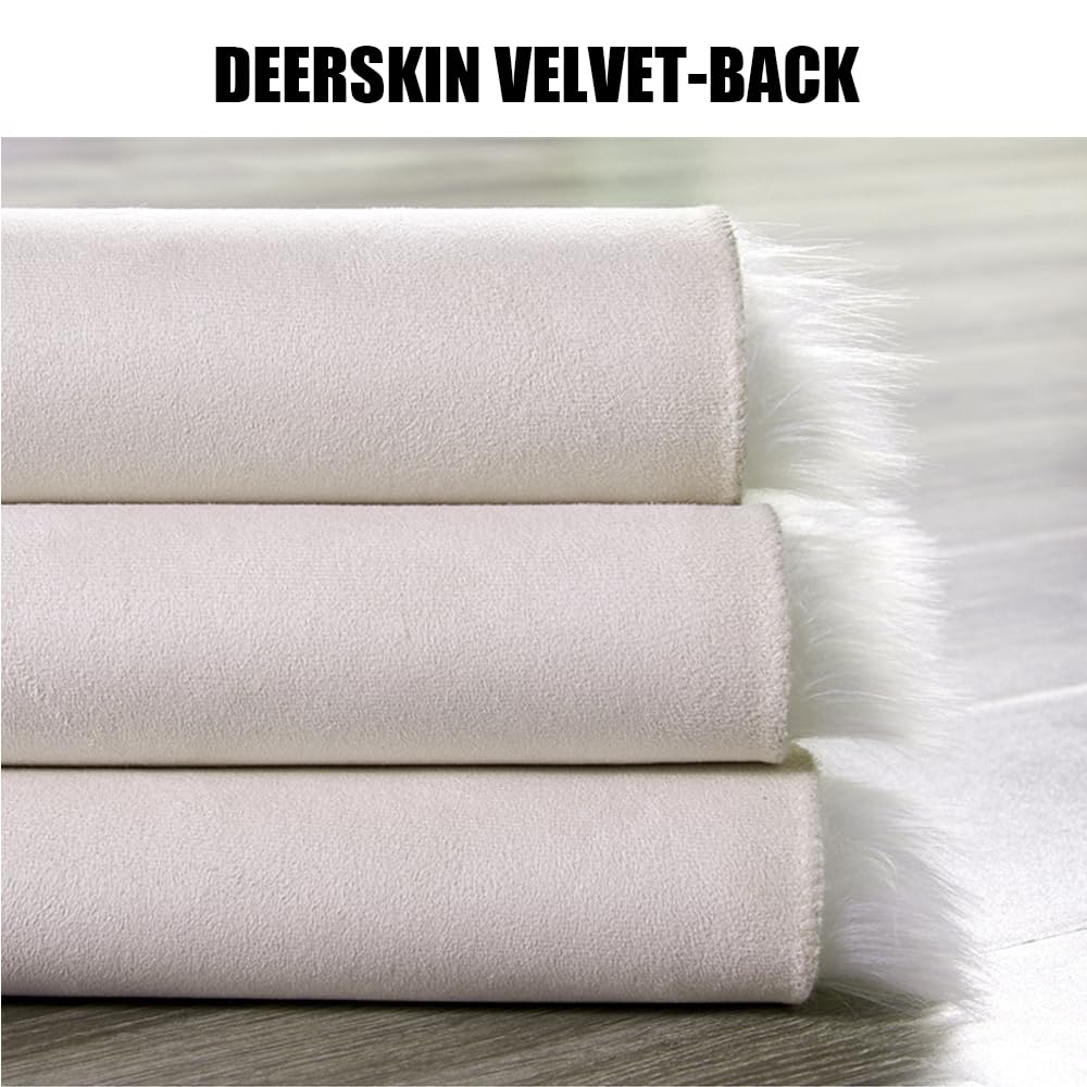 ZuTKekon Faux Fur Sheepskin Small Area Rugs Fluffy Seat Pad Double Hearts Shaped Carpets, 24x47 Inches Luxurious Wool Foot Mats Home Decor for Nursery Living Room Bedroom Pet Kids Room (White)