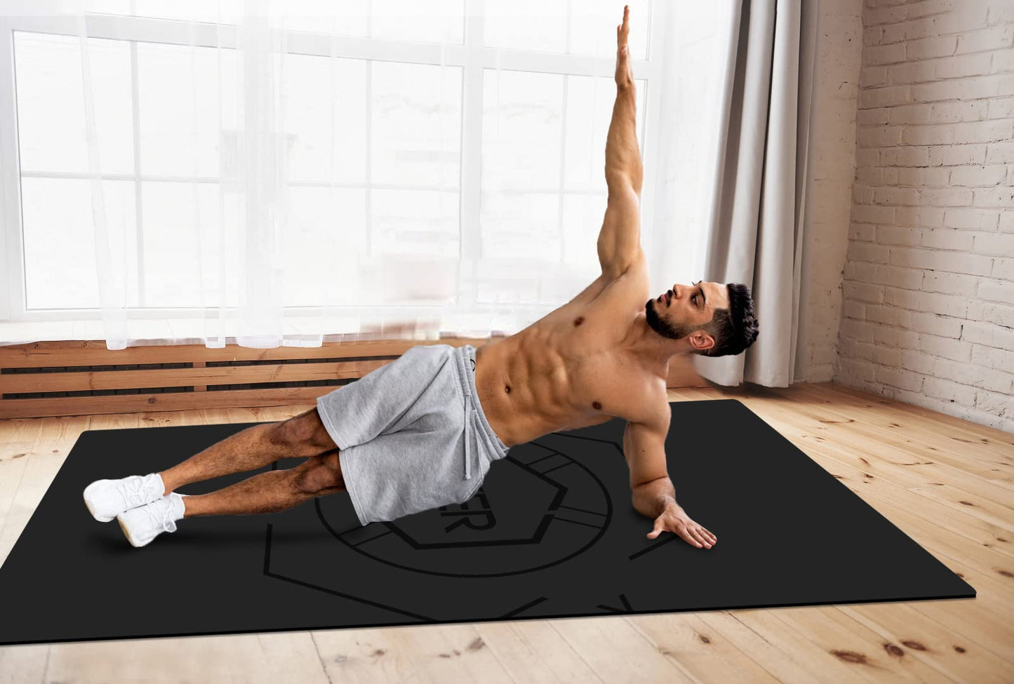nuveti Large Exercise Mat (6'x 3'), Extra Wide Workout Mat for Men and Women, Yoga Mat Thick 1/4 Exercise Mats Non-Slip, Non-Toxic, Stretching, Meditation)