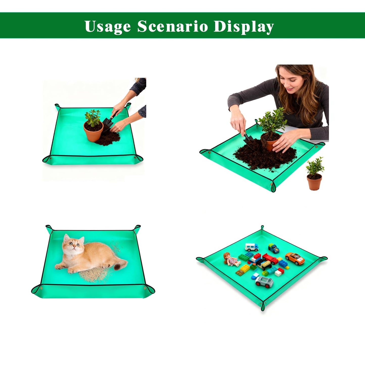 3Packs Repotting Mat, 26.8x26.8 Inch Thickened High Density PE Waterproof Gardening Tray for Plant Transplanting, Portable Foldable Potting Soil Mat with Storage Bag for Indoor Outdoor Plant Care
