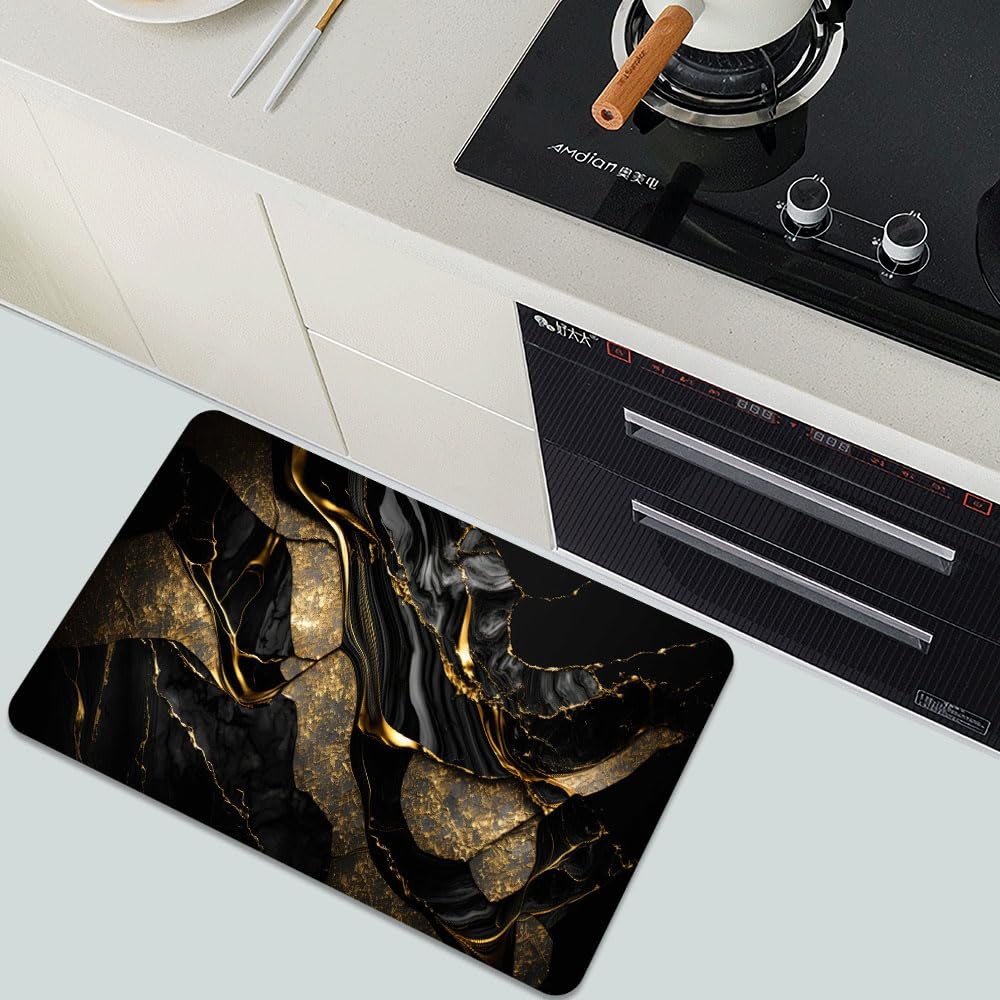 ZHUZHISHAN Bath Mat-Bathroom Rug,Black and Metallic Gold Marble-Absorbent Non Slip Quick Dry Stain Resistant Easy to Clean Care Shower Rug for Bathtub Shower Room 16×24Inch (40 * 60cm)