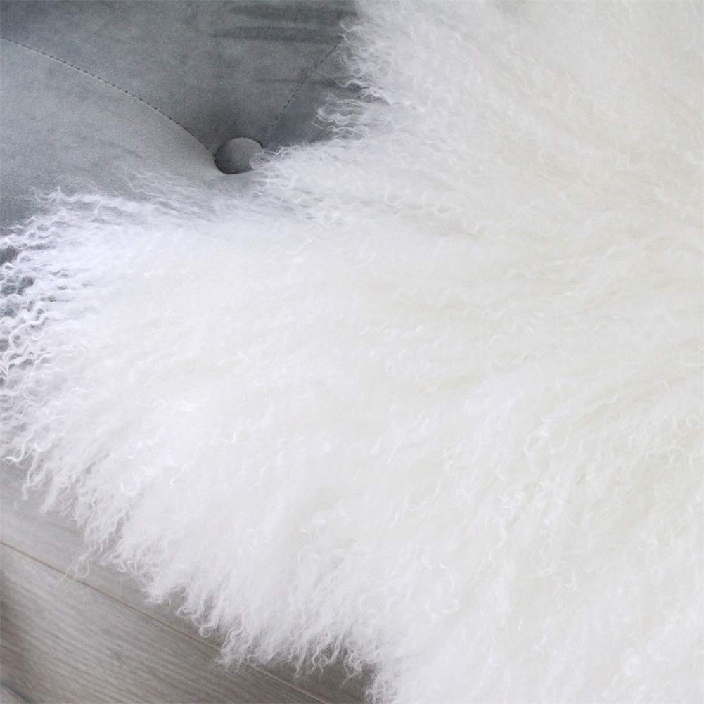 Genuine Tibetan Mongolian Sheepskin Area Rugs Long Wool Frizzy Hair Hide Fur Pelt Mat Carpet Throw for Bedroom, Living Room,Home Decor 2'x3'