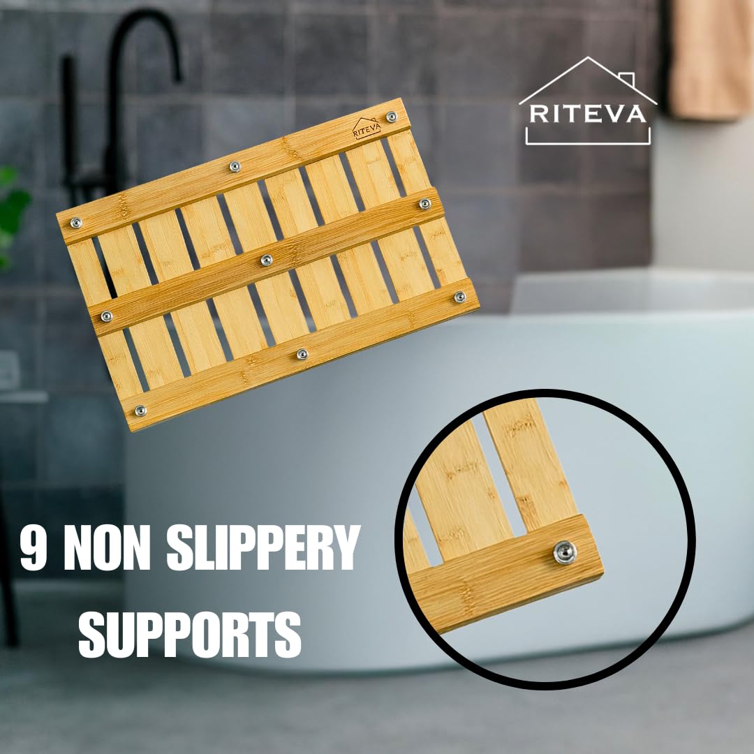 RITEVA Bamboo Bath Mat, Non Slip Bath Mat, Bath Furniture, Bathroom Accessory, Natural Bamboo Furniture, Floor Mat for Spa & Sauna, Bamboo Mat for Indoor & Outdoor Spaces, Minimalist.
