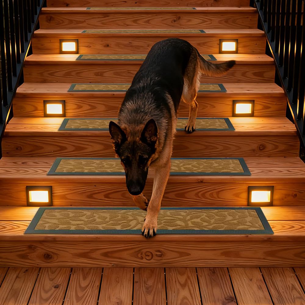 ApxRoufin Stair Runners for Wooden Steps, Non Slip Stair Carpet Treads, 2 Pcs 30" x 8.5" Stair Mats Rug Heat Insulation Rubber Backing, Staircase Step Treads for Elders, Dogs & Kids, Coco Leaves.