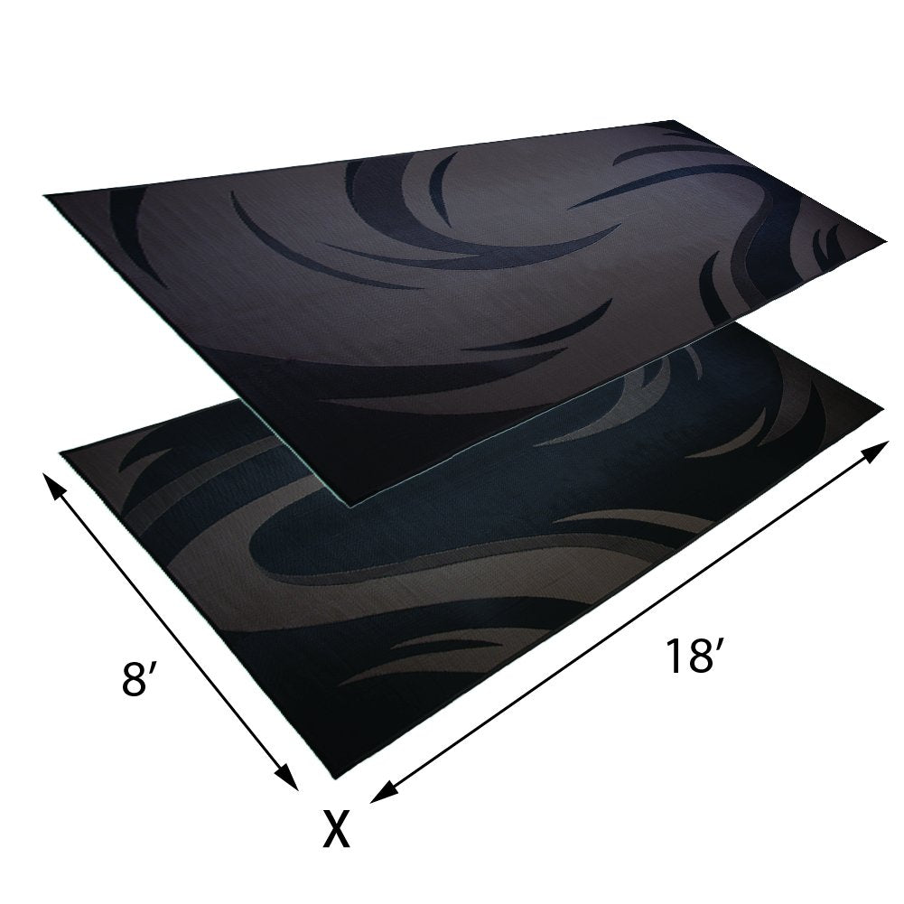 Stylish Camping SD8181 8-Feet x 18-Feet Graphic Swish Outdoor RV Reversible Patio Mat, Black/Brown