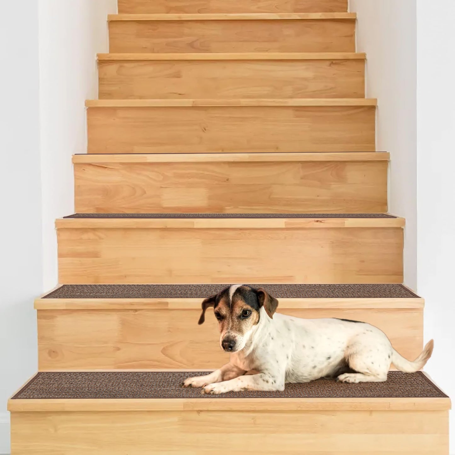 ZOMONETI 15pcs 8" x 30" Linen Non Slip Stair Carpet Treads for Wooden Steps, Machine Washable Stair Runners for Kids, Elders and Pets, Brown