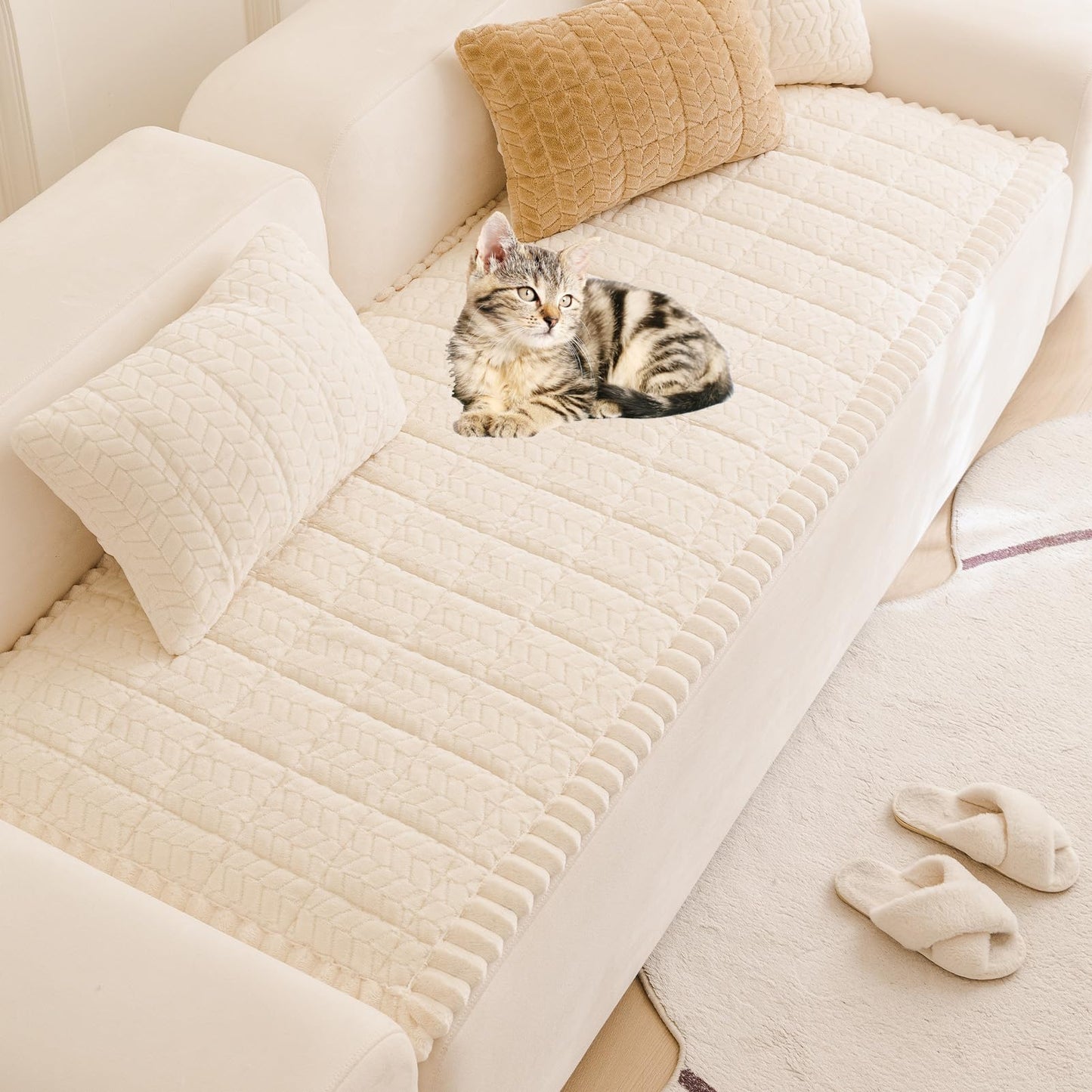 Mivnue Pet Couch Cover Protector Sofa Covers for Pets Washable Non Slip Couches and Sofas Dog Mat (Cream, 27.6" x 59.1")