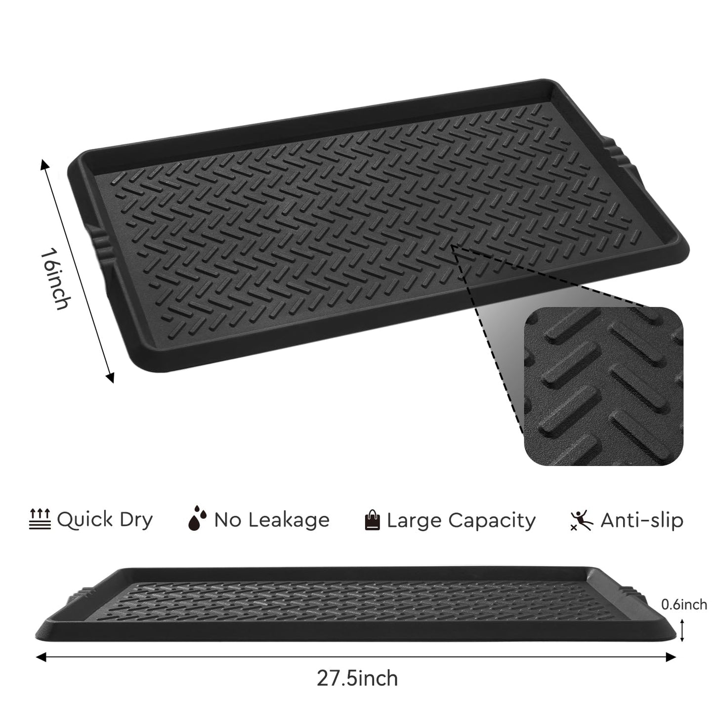 Tchdio Rubber Boot Tray for Entryway – Heavy Duty Shoe Mat, Mud and Snow Mat for Indoor/Outdoor Use – Boot Trays for Entryway, Shoe Tray for Entryway, 16 x 27.5 Inch Rubber Mat