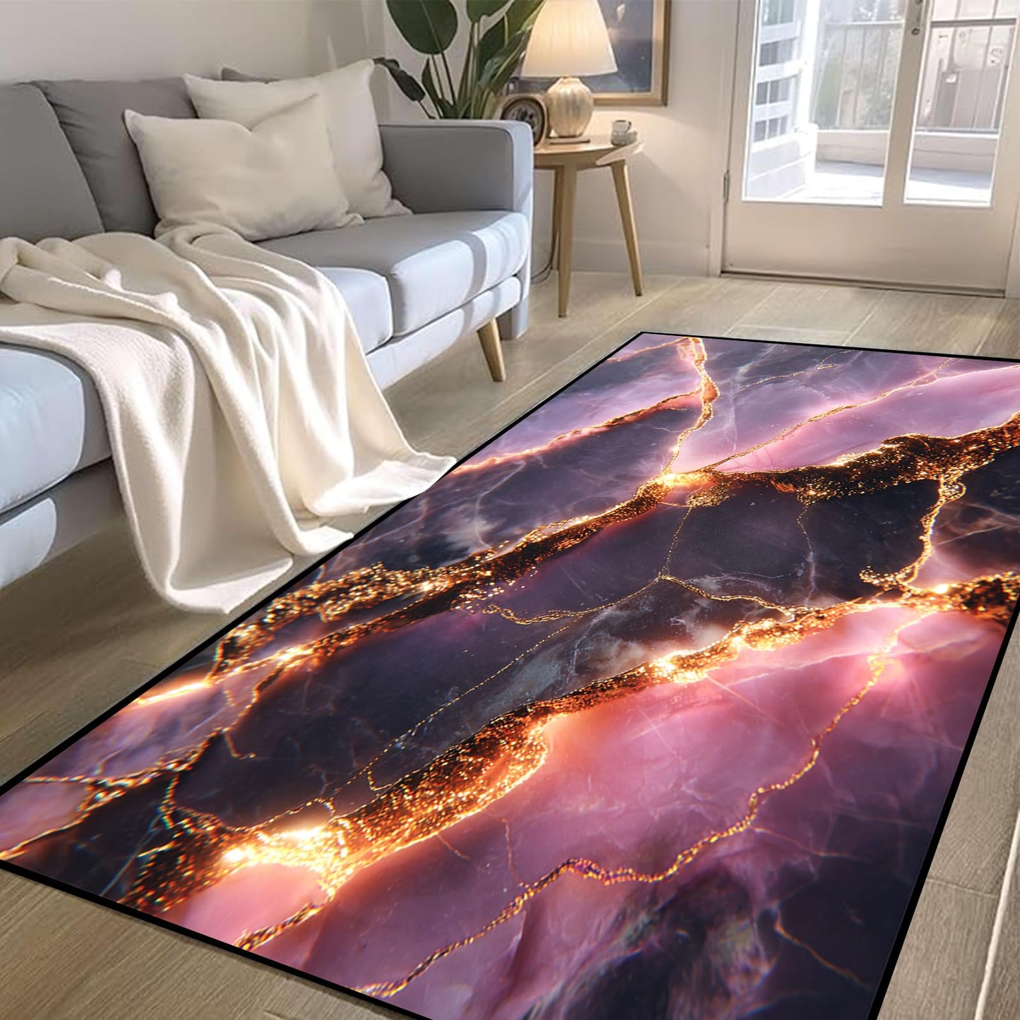 kxry Purple Gold Marble Pattern Area Rug 3x5 for Bedroom Living Room Dining Room Light Luxury Elegant Style Non Slip Washable Low Pile Rug for Entryway Kitchen Doormat Indoor Floor
