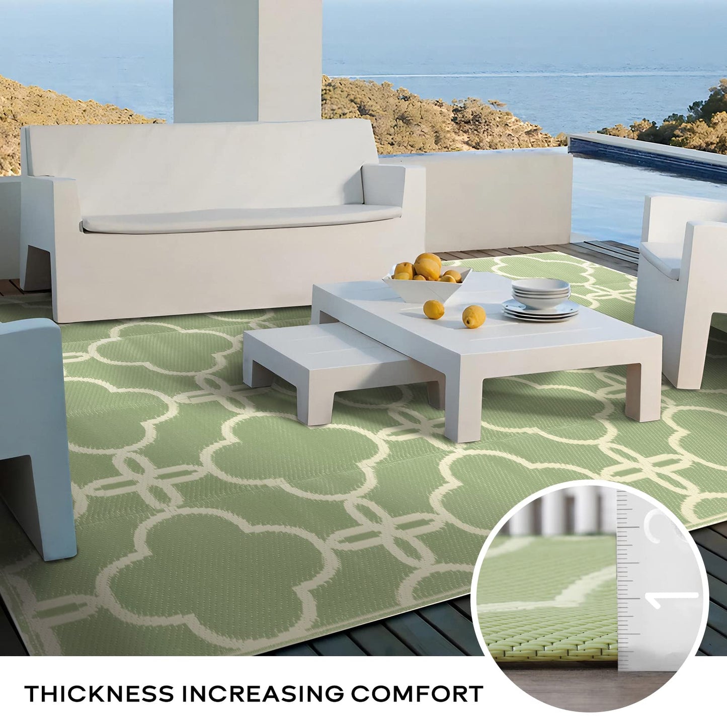 Ashler Outdoor Rug, Outdoor Plastic Straw Rug, 5x8 Reversible Sage Green Patio Mat, Flower Modern Design for RV, Backyard, Deck, Camping, Picnic, Spring, Summer, Durable & Weather-Resistant Area Rug