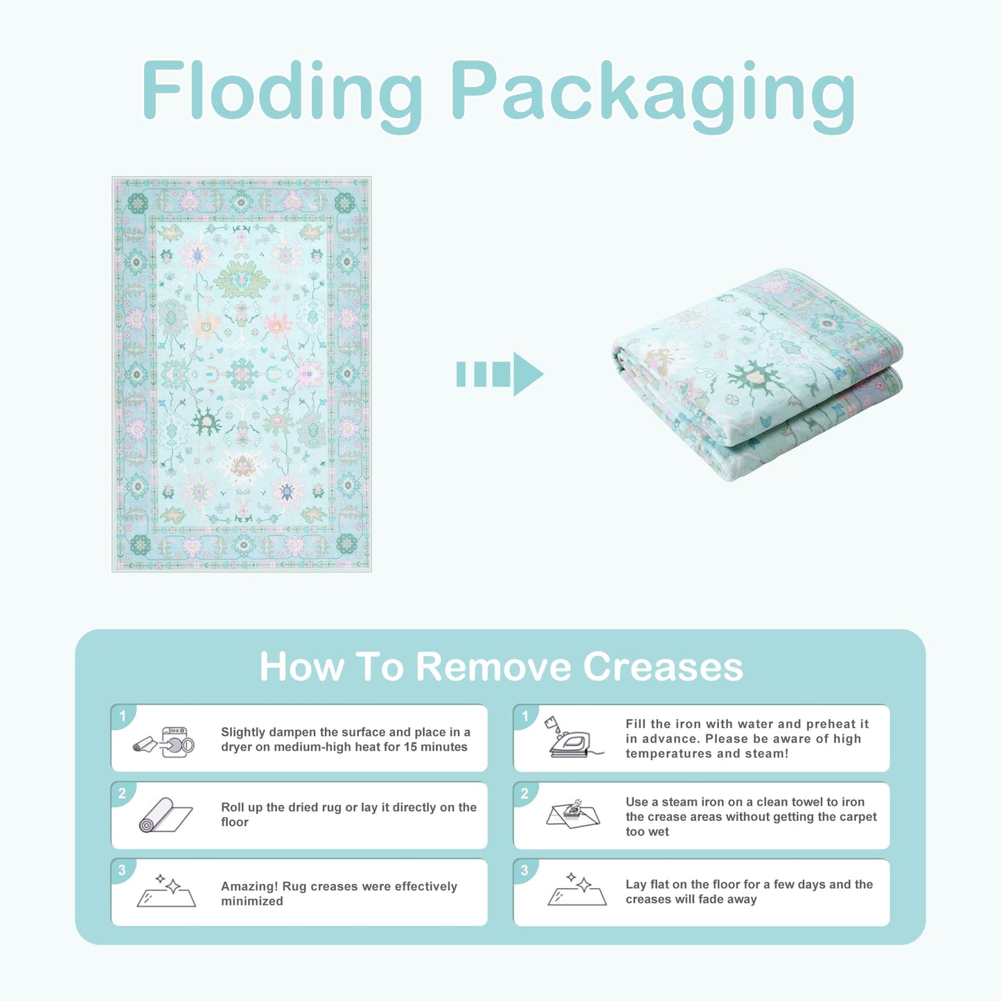 LIVEBOX Modern Oushak Bedroom Runner Rug, Boho Floral 2x6 Runners for Hallways 6ft, Non Slip Washable Soft Rug Kitchen, Ultra Thin Turkish Retro Carpet Runners for Bathroom Entryway, Blue