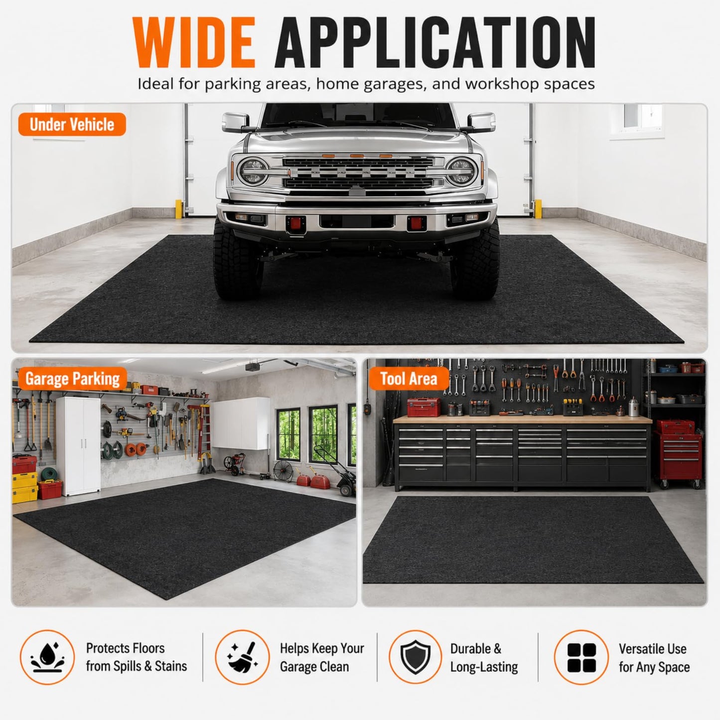Extra Large Garage Floor Mat 8.8×22 FT – Heavy Duty Non‑Slip Waterproof Parking & Driveway Floor Mat, Reusable Garage Carpet Protection Rug for Garages, Driveways & Parking Lots