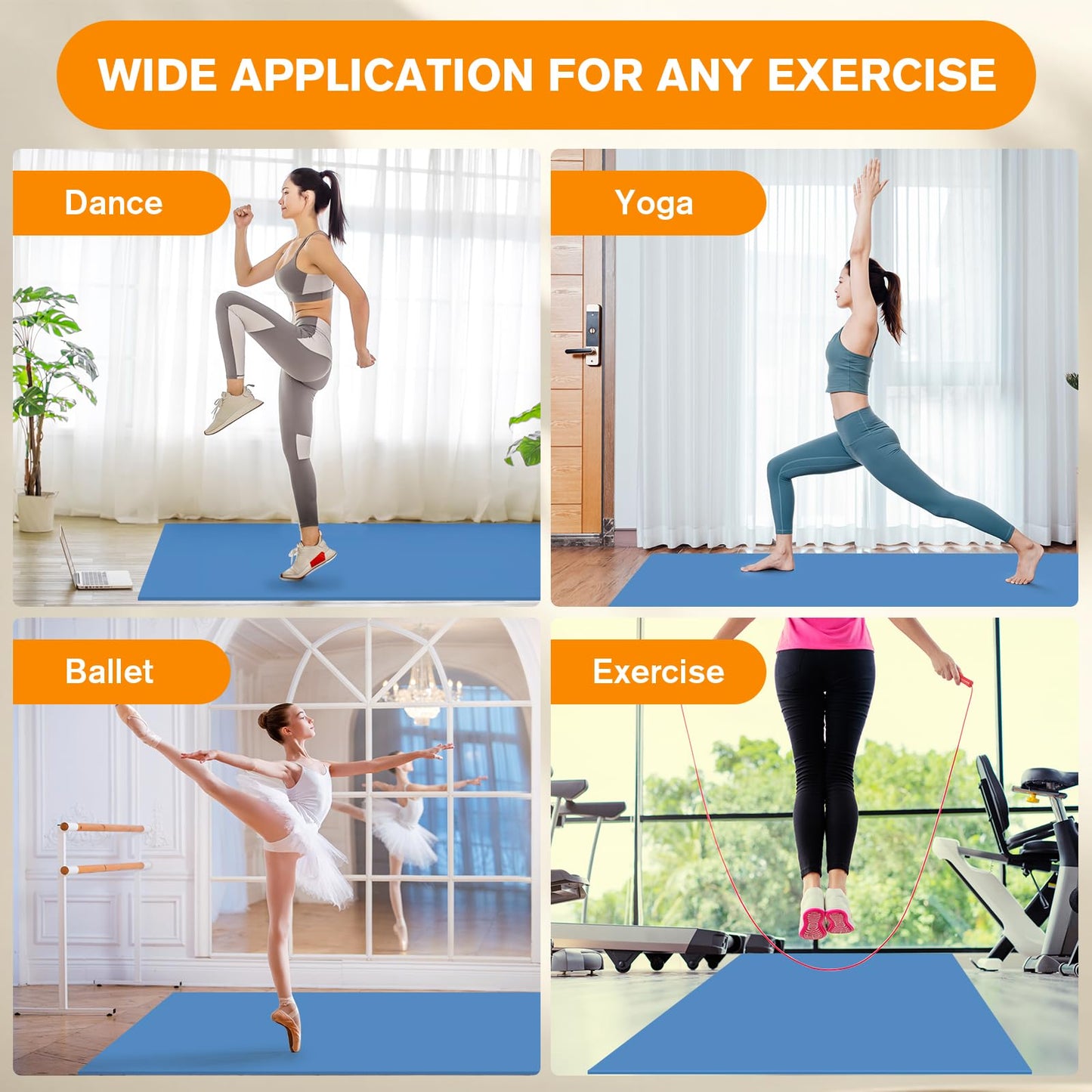 MDIBELZYH 6' x 4' Portable Marley Floor Mat, Non-Slip 5mm PVC Dance Practice Surface with Shoulder Strap for Ballet, Jazz & Home Studio, Blue