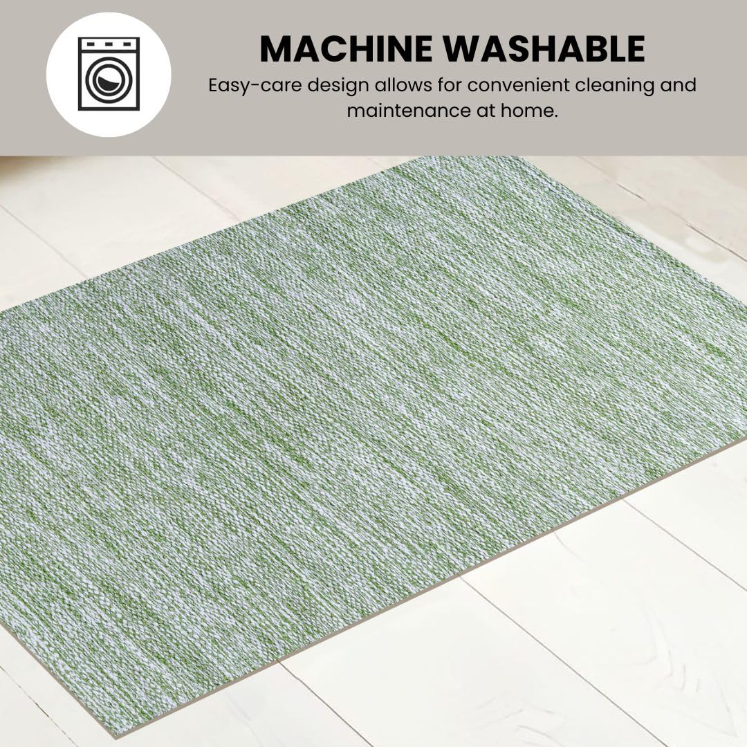 Threadvista Hand Woven Area Rug 4x6 Feet - Rustic Farmhouse Bohemian Accent Rug for Living Room Bedroom Kitchen Entryway Floor Mats Non Slip - Ideal for High Traffic Areas 100% Cotton Rug Green