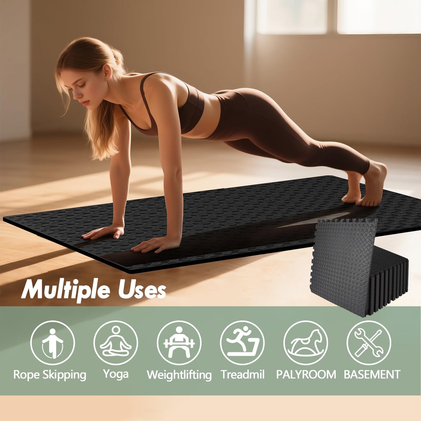 WAWINY 48 Sq Ft (12 Tiles) Interlocking Gym Mats, EVA Foam Puzzle Exercise Tiles for Home Gym, Yoga, Kids Playroom, Non-Slip Floor Protection