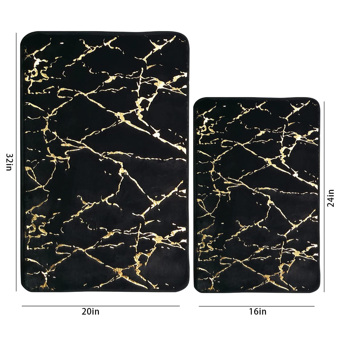 Eanpet Marble Bathroom Rugs Nonslip Black Gold Bathroom Mats Ultra Soft Washable Bath Mats for Bathroom Floor Mats Carpet Water Absorbent Shower Rug Decoration for Bedroom Living Room