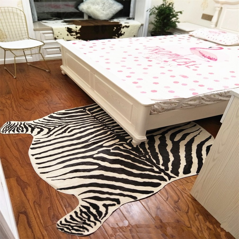 Zebra Print Rug Faux Animal Printed Skin Area Rug Carpets for Home,Living Room, Office ,Yellowish Cream Color (4.9x4.6 Feet)