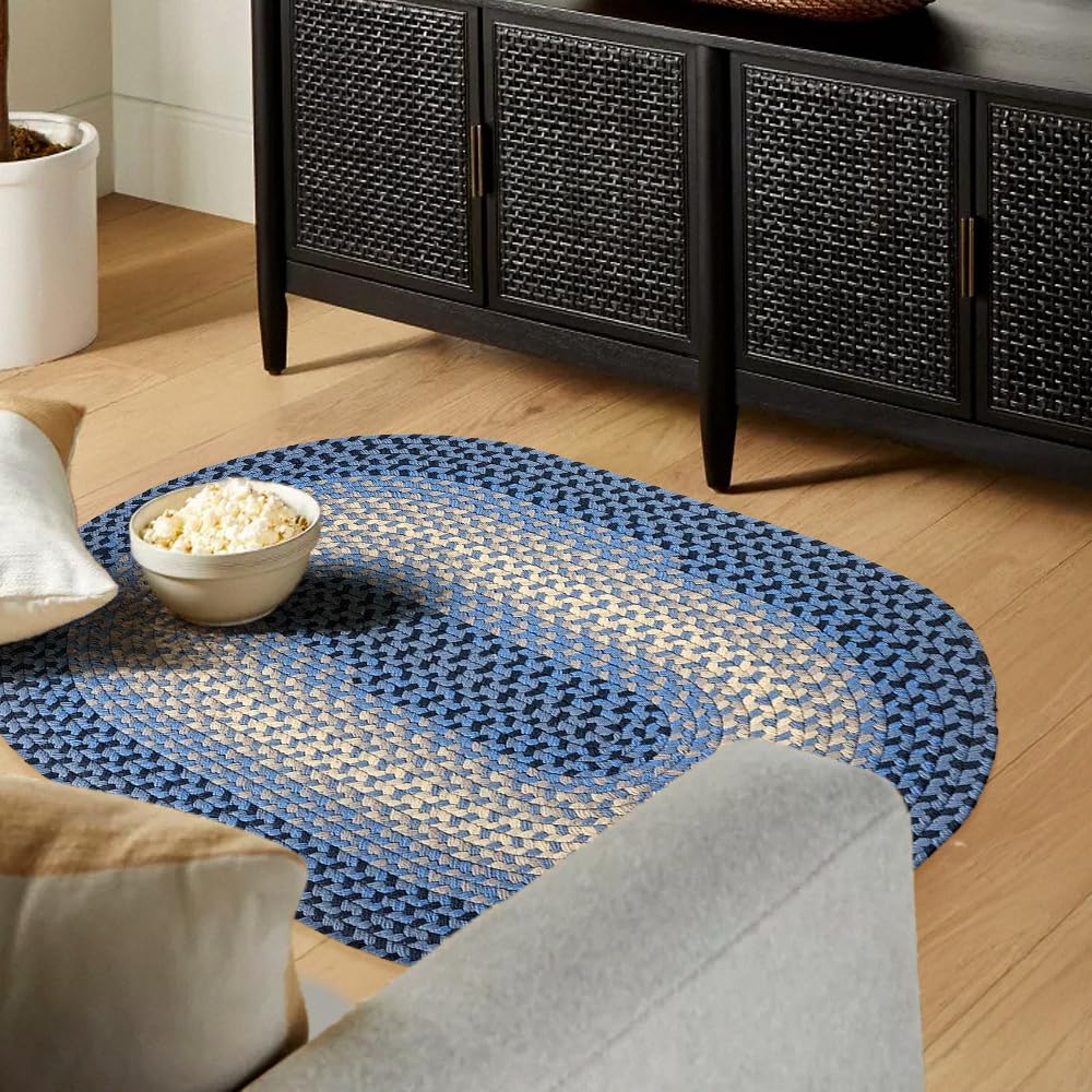RRI Home Decor Tranquility TQ12 Blue 2' x 3' Oval - Braided Area Rug, Home Decor, Floor Mat or Bedroom Rug - Easy Care, Ideal for High Traffic Areas in Hallway and Living Room - Made in USA