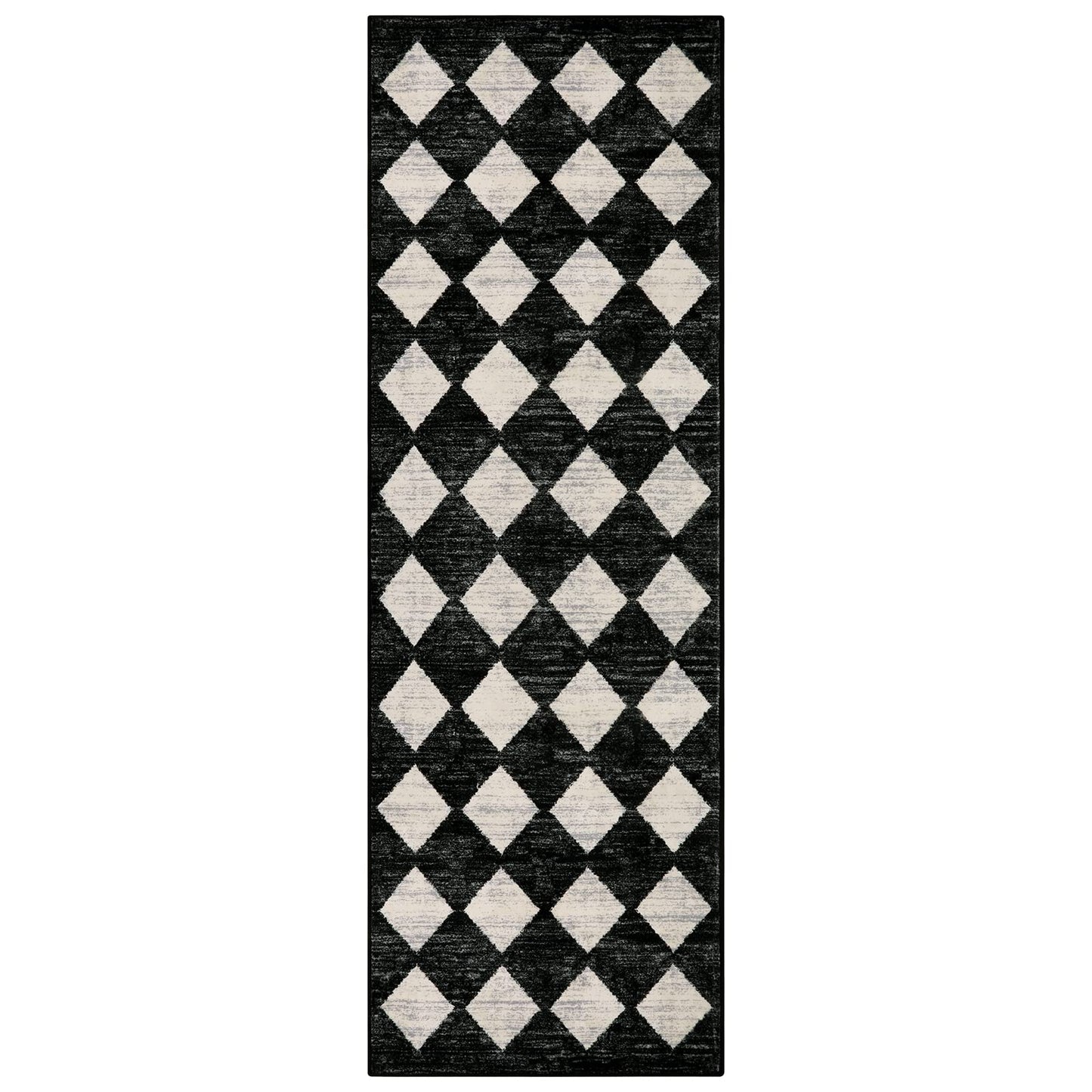 Lahome Zelie Moroccan Trellis Runner Rug - 2x6 Washable Black Bathroom Runner Rug Laundry Room Carpet Runners, Modern Soft Non Slip Indoor Floor Accent Mat for Bedside Kitchen Hall Bar Entryway RV