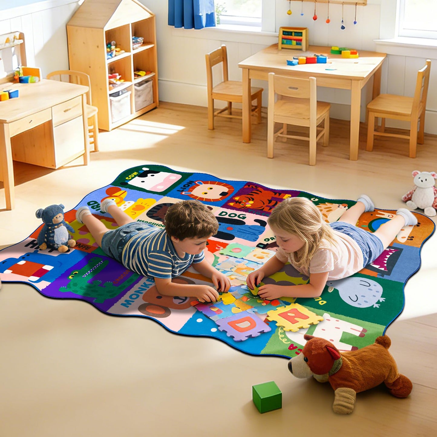 Kids Rugs for Playroom,3x5 Feet Upgrade Ultra Non Slip Area Rug, Washable Play Mat Rug Cute Animal Carpet for Classroom Toddler Nursery Kids Room Decor