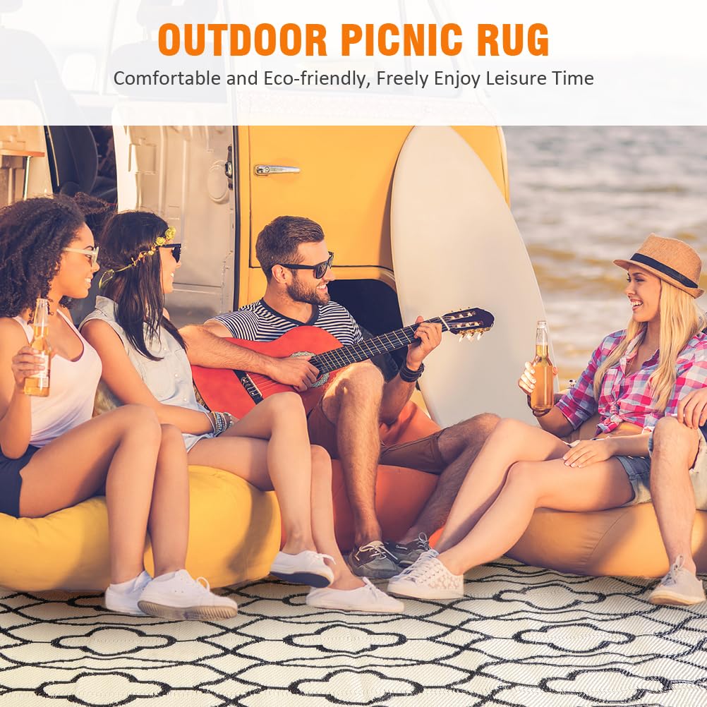 Pendolr 5’x8’ Outdoor Rug Waterproof Carpet Patio Rug Outdoor Plastic Straw Rugs Camping Rug Reversible Outside Outdoor Area Rug for Balcony Deck Backyard RV Picnic Beach Black&Beige 01#