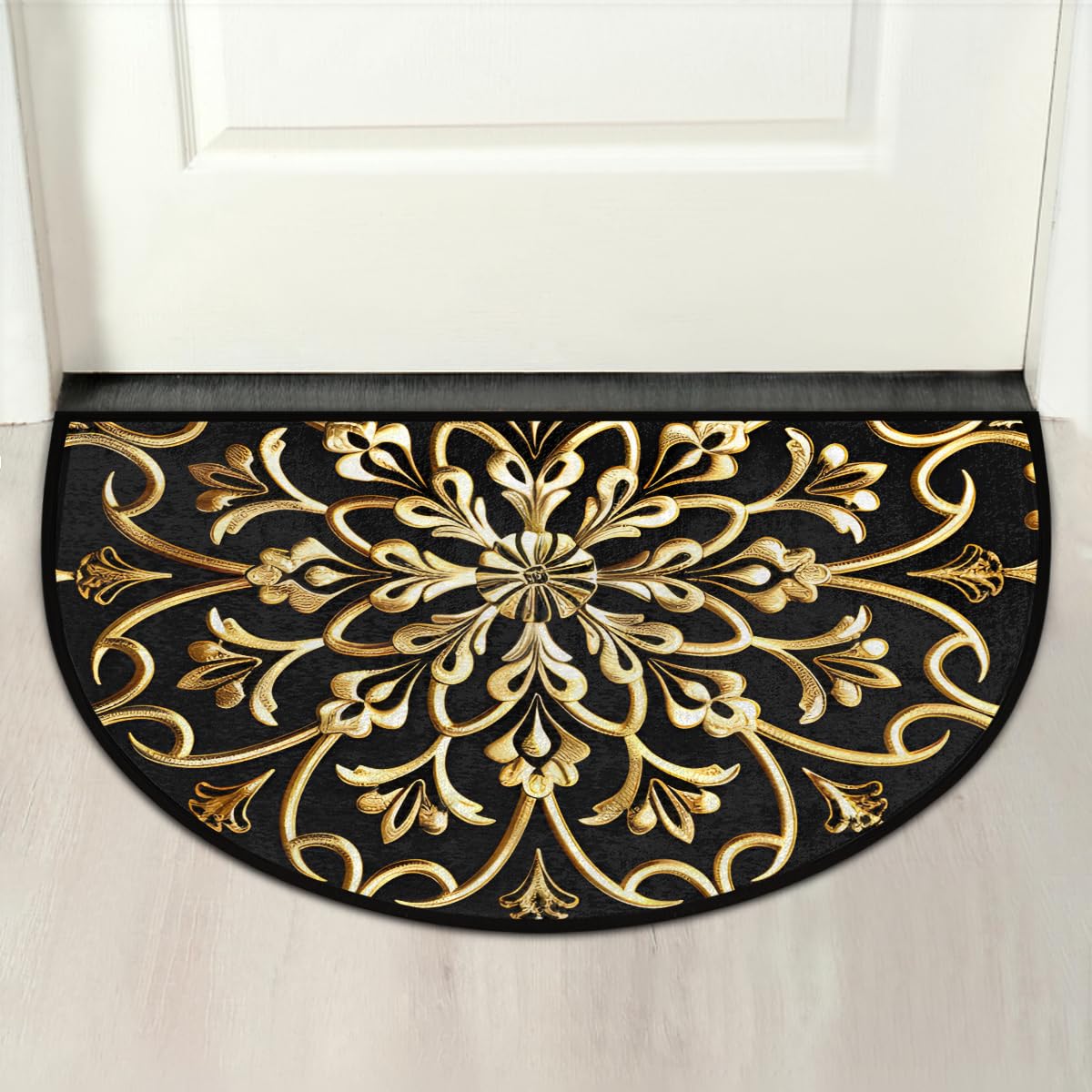 Golden Mandala Half Round Door Mat Semi Moon Rug Fireplace Carpet Area Rugs