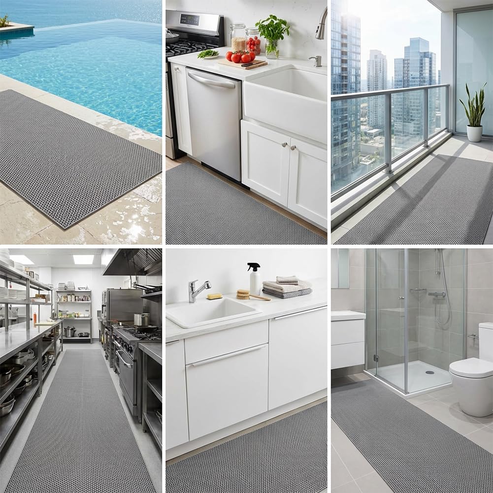 LITA Drainage Non Slip Flooring Mats Swimming Pool Bathroom Mat Anti-Fatigue PVC Mat Heavy Duty Commercial Anti Slip Floor Mats for Outdoor Balcony Garage Restaurant Sauna SPA (Gray, 3FTX8FT)