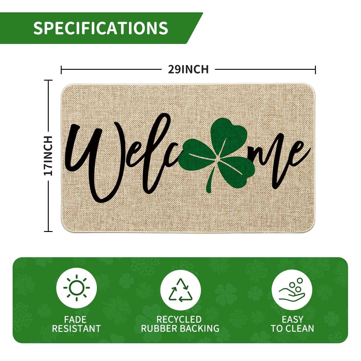 Artoid Mode Shamrock Welcome Doormat, Seasonal Holiday St. Patrick's Day Low-Profile Yard Floor Switch Mat for Indoor Outdoor 17 x 29 Inch