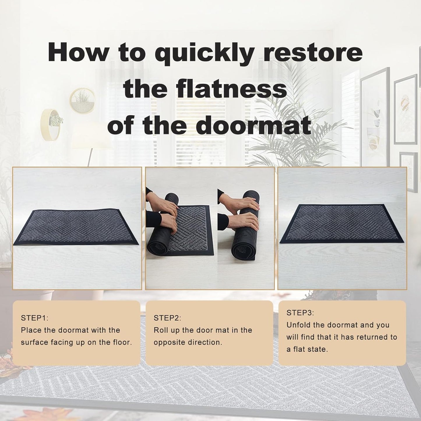 Fylyz Door Mat Outside Entrance, Durable Rubber Backing All-Season Front Door Entry Mat, Low Profile, Non-Slip and Easy Clean Indoor Door Mats for Entryway, Patio and Garage. Grey, 31"x47"