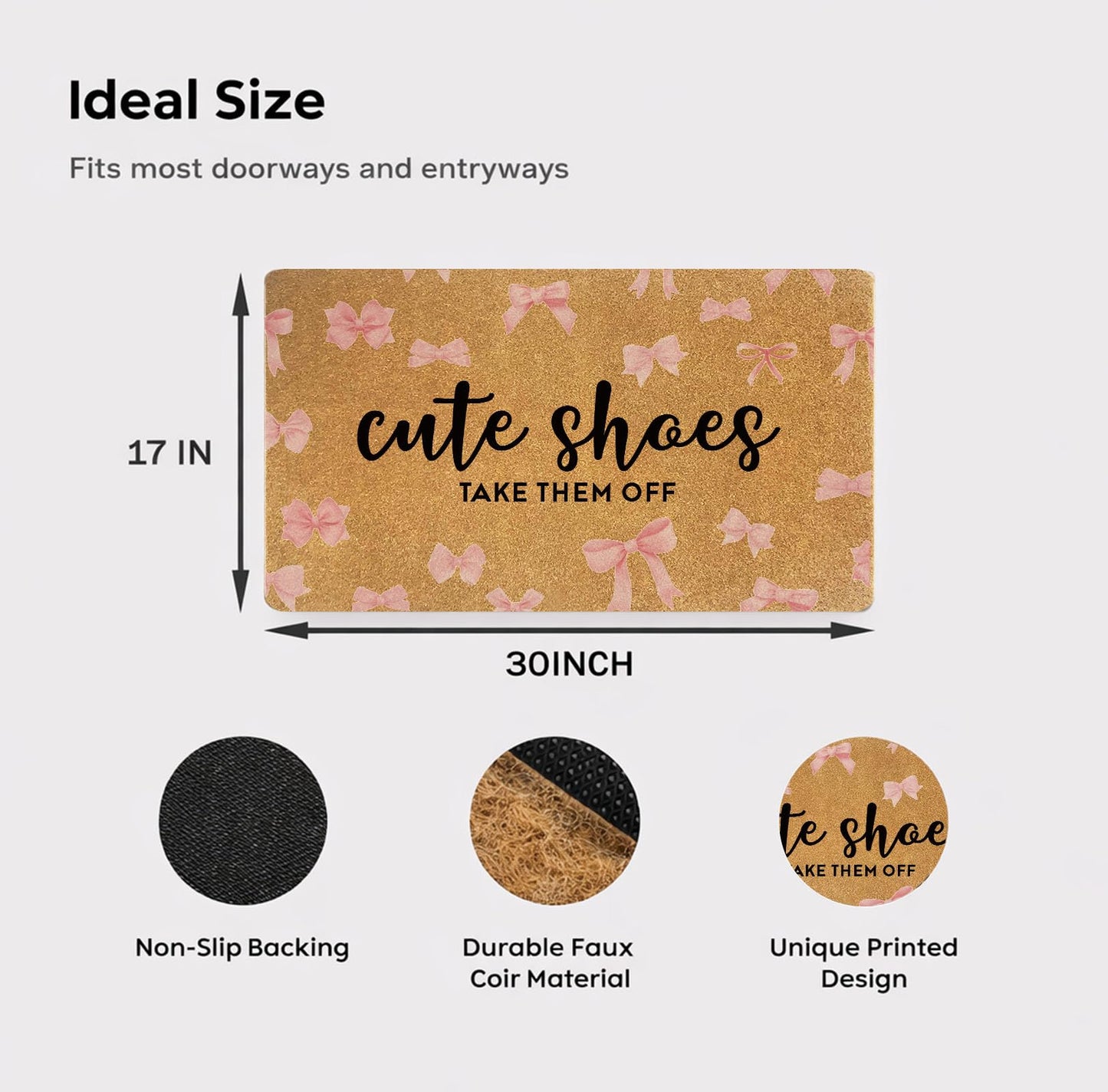 Uilatyu Cute Shoes Take Them Off Pink Bow Door Mat