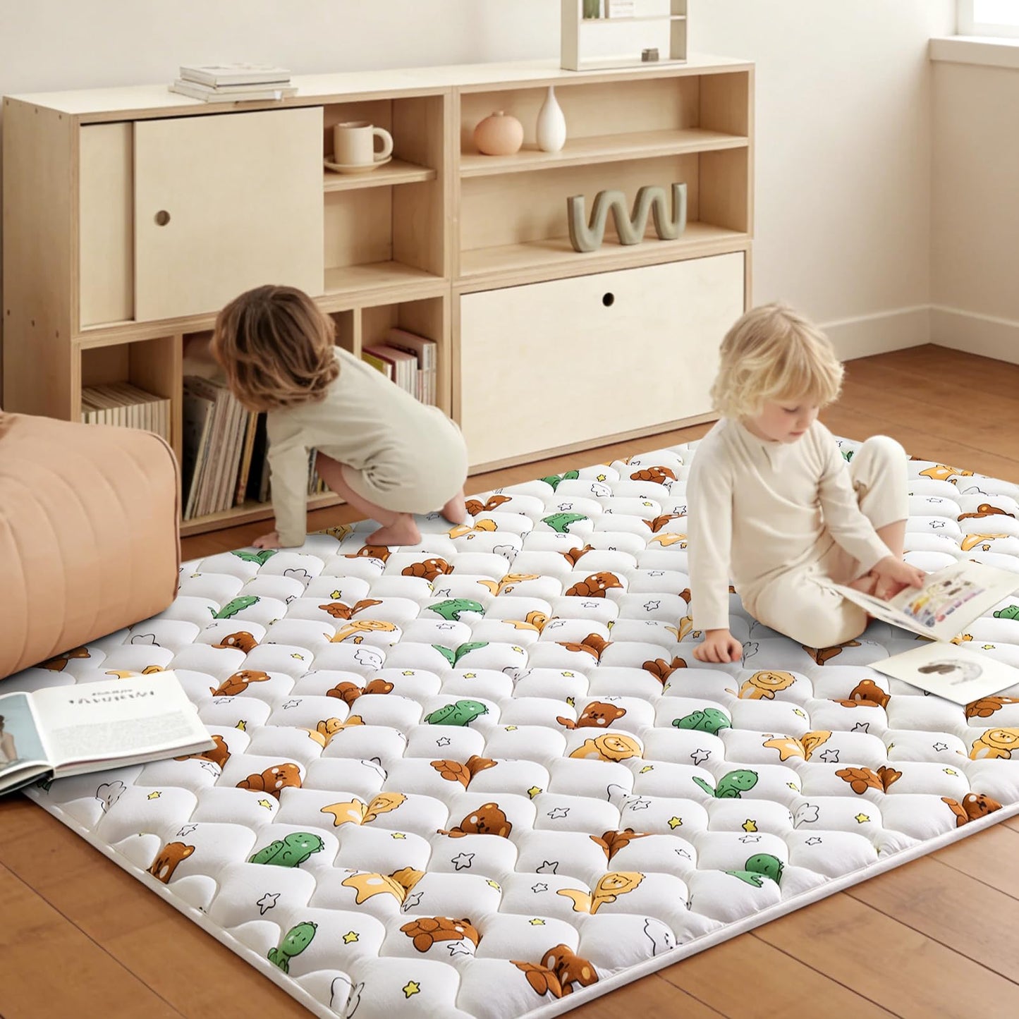 Lilyvibebearhappy Baby Play Mat, 59x59 Inch Thicker and Larger Non-Slip Cushioning Foam Playmats for Babies,Toddlers, Infants, Play & Tummy Time, Foldable and Machine Washable Baby Mat for Floor