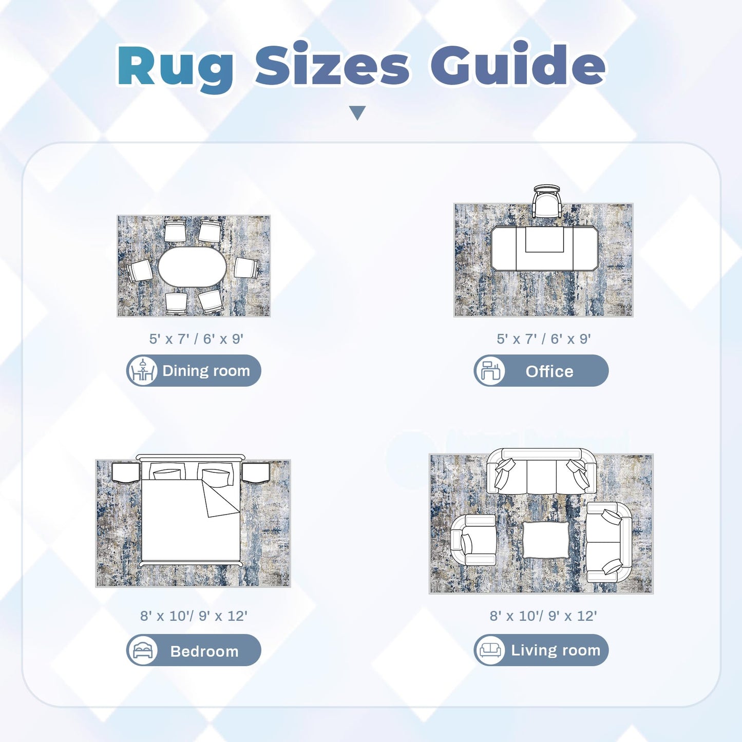 pmtsns Area Rugs 8x10 for Living Room: Washable Rug Modern Abstract Neutral Soft Non-Slip Low-Pile Indoor Large Carpet for Bedroom Dining Room Playroom Home Office (Blue Grey Brown, 8'x10')