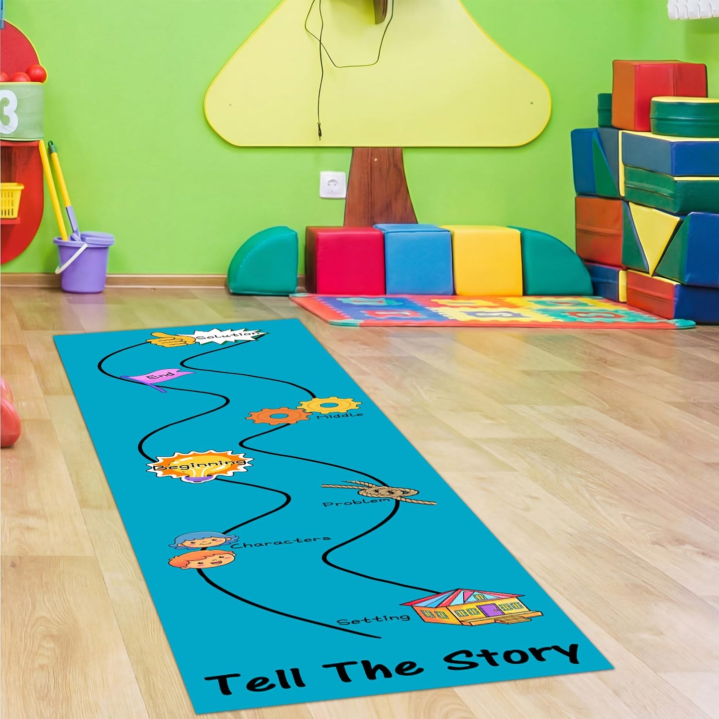 Klyyo Clyro 12ft Tell The Story Reading Corner Rugs for Classroom Back to School Walk on Retell Story Map Runner Carpet for Kindergarten Elementary ELA Language Lesson Activity Educational Supplies