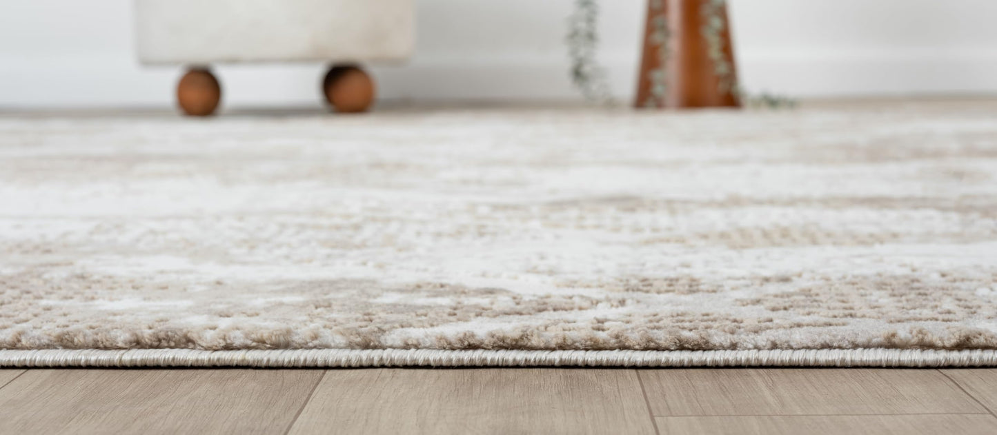 RUGGERRUGS Adel Modern Area Rug for Living Room, 5x7 Rustic Distressed Abstract Beige Neutral Rug, Medium Pile Stain Resistant Carpet for Bedroom, Dining Room or Kitchen (5' x 7', Beige)