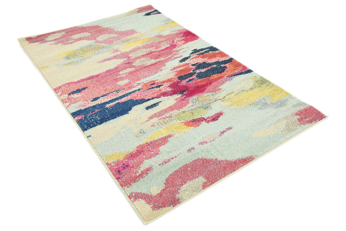 Unique Loom Estrella Collection Light Colors, Abstract, Modern, Vibrant Area Rug (3' 3 x 5' 3 Rectangular, Pink/Ivory)
