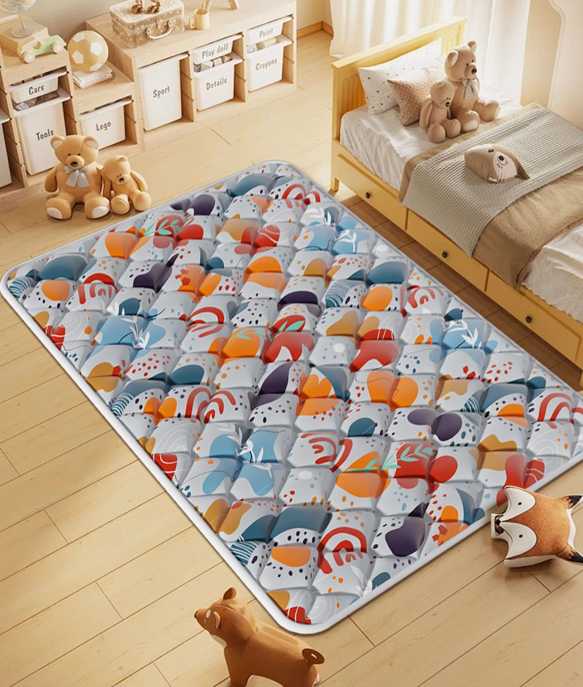 Jaobeem Baby Play Mats for Floor, Foldable 74x50 Playpen Mat Grey, Thicken Cushioning Padding Playmate for Baby and Toddlers Infants, Non-Slip, Machine Washable, Easy to Store