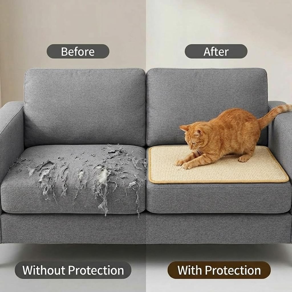 Cat Scratcher Mat, Sisal, Jute Border, Sofa & Floor Protector, 23.6x15.7in