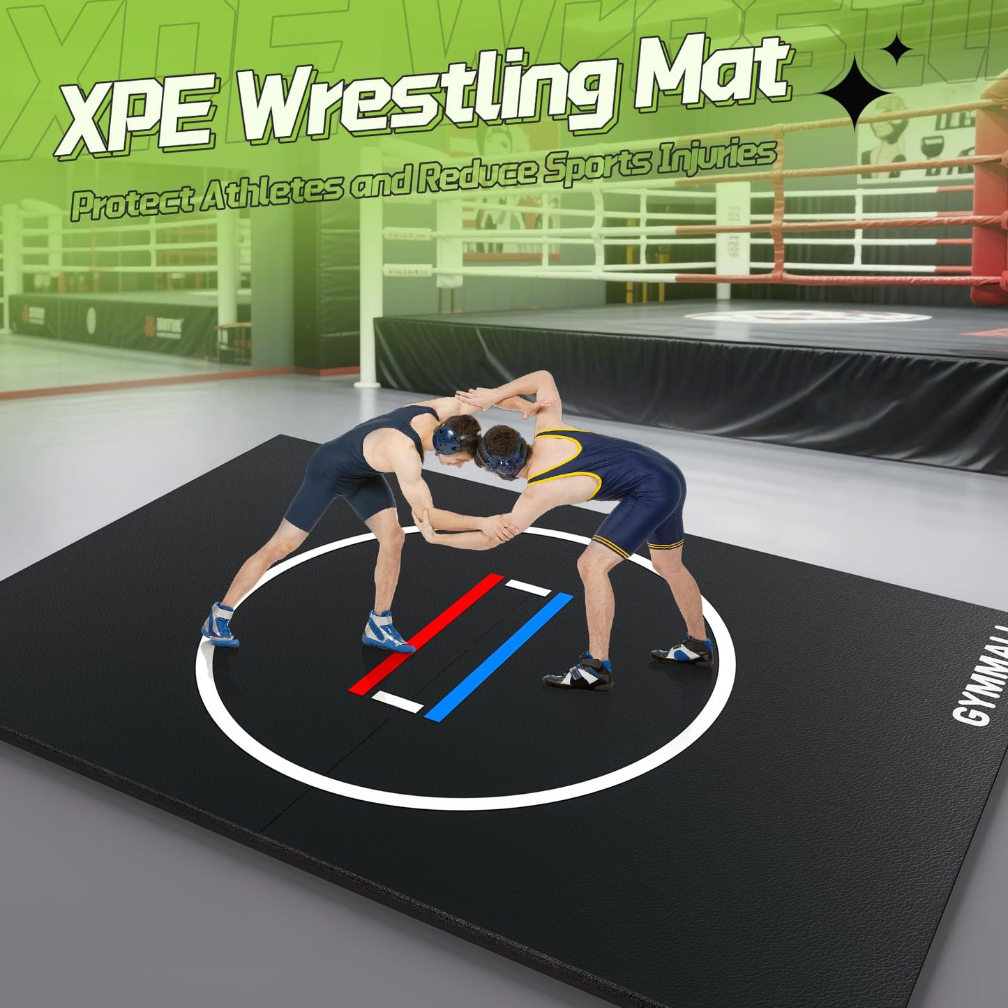 GYMMALL Wrestling Mat 6.6'x10' for Home Outdoor Indoor, 1.2" Thick Foldable XPE Jiu Jitsu Floor Exercise Mat for Gymnastics, PE Training, BJJ, MMA, Martial Art, Grappling, Judo, Boxing, Yoga - Black