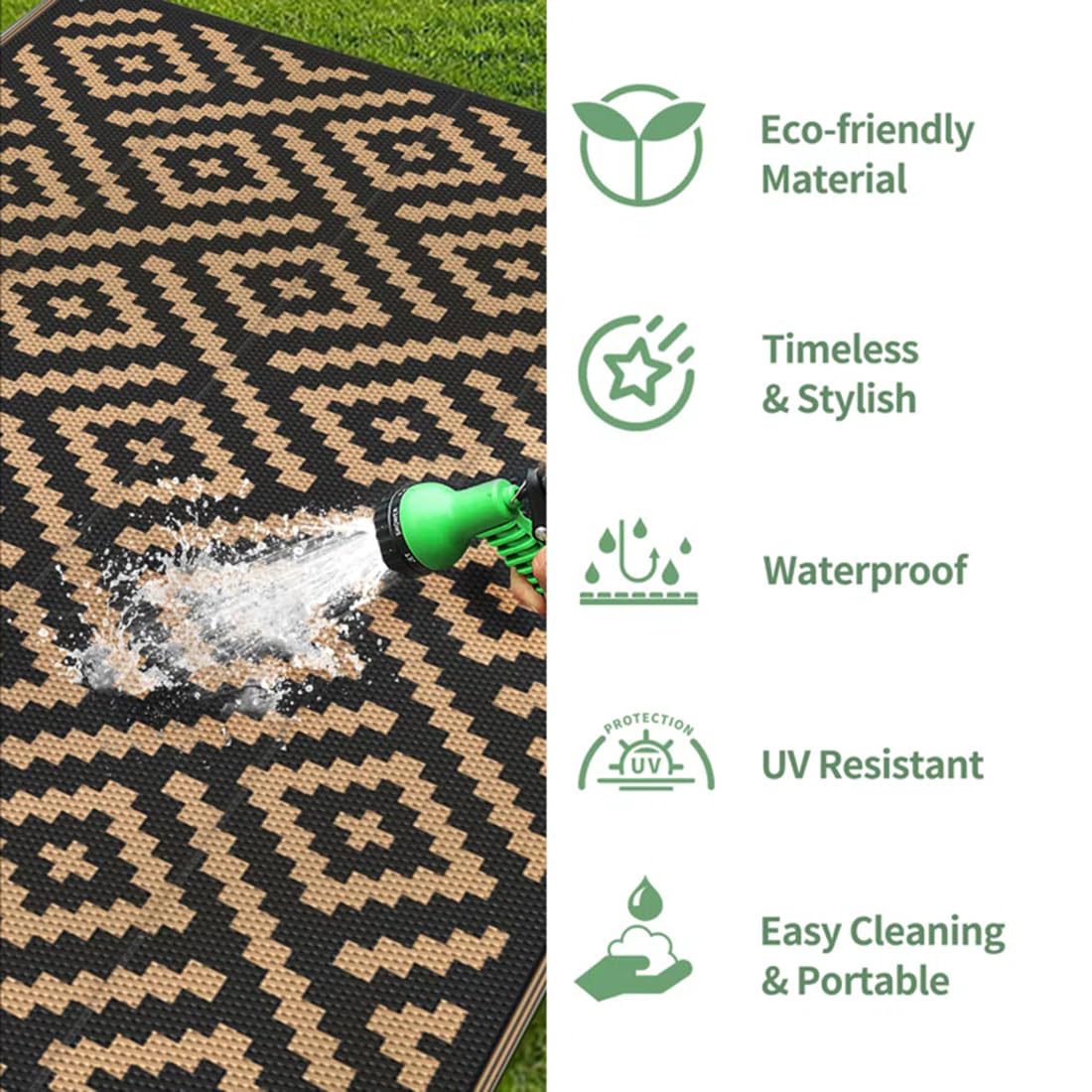 Outdoor Flower Rug with Anti Slip Backing Vibrant Waterproof 2x3 Area Rugs for Patio Deck Balcony Camping Garden Porch Large Floral Outside Carpet Peach Pink Blue Aesthetic Thick Mat
