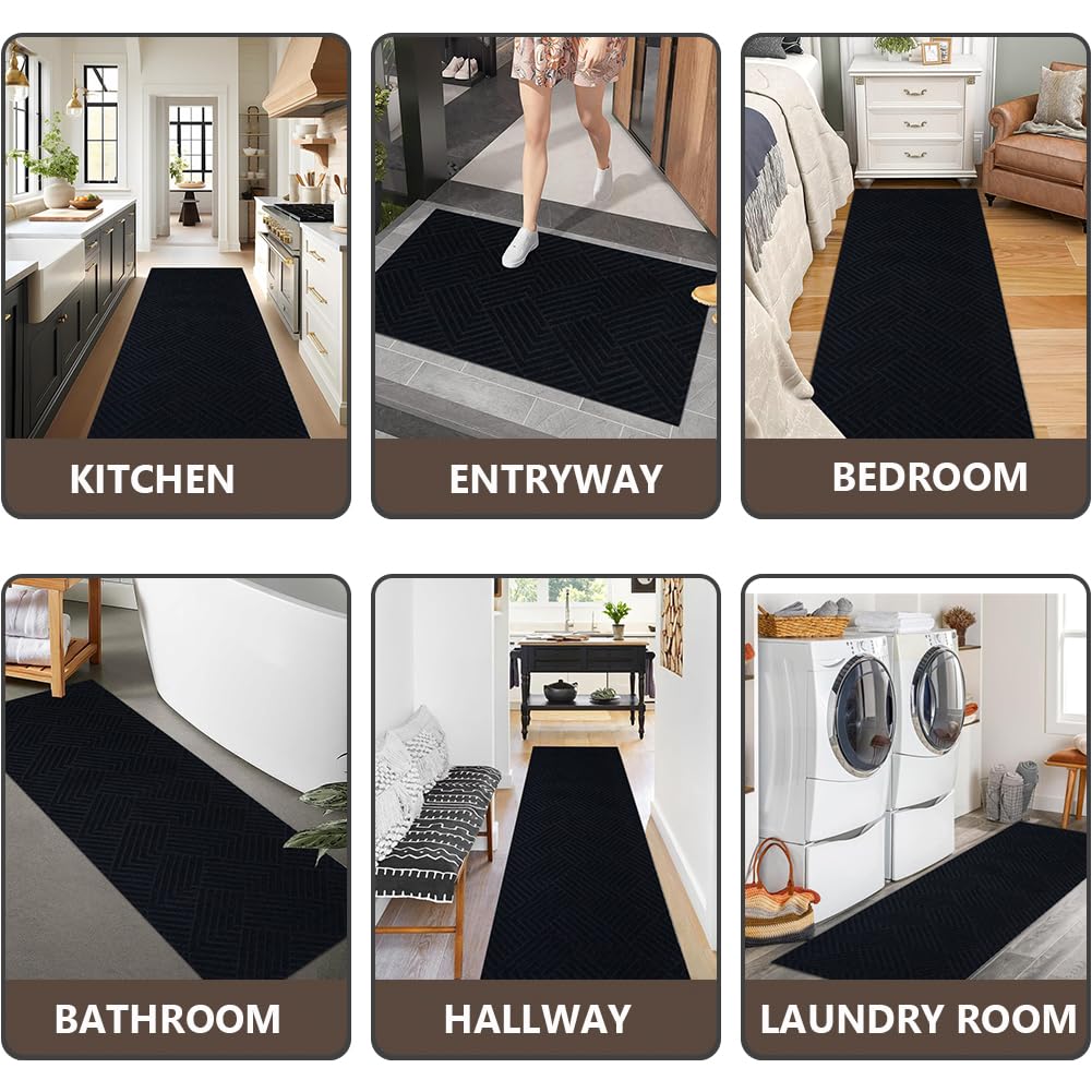 LITA Black Striped Customized Runner Rug Indoor Outdoor Area Rug with Non-Slip Rubber Backing for Hallway Kitchen Balcony Garage Stair Laundry 2 x 6 Feet