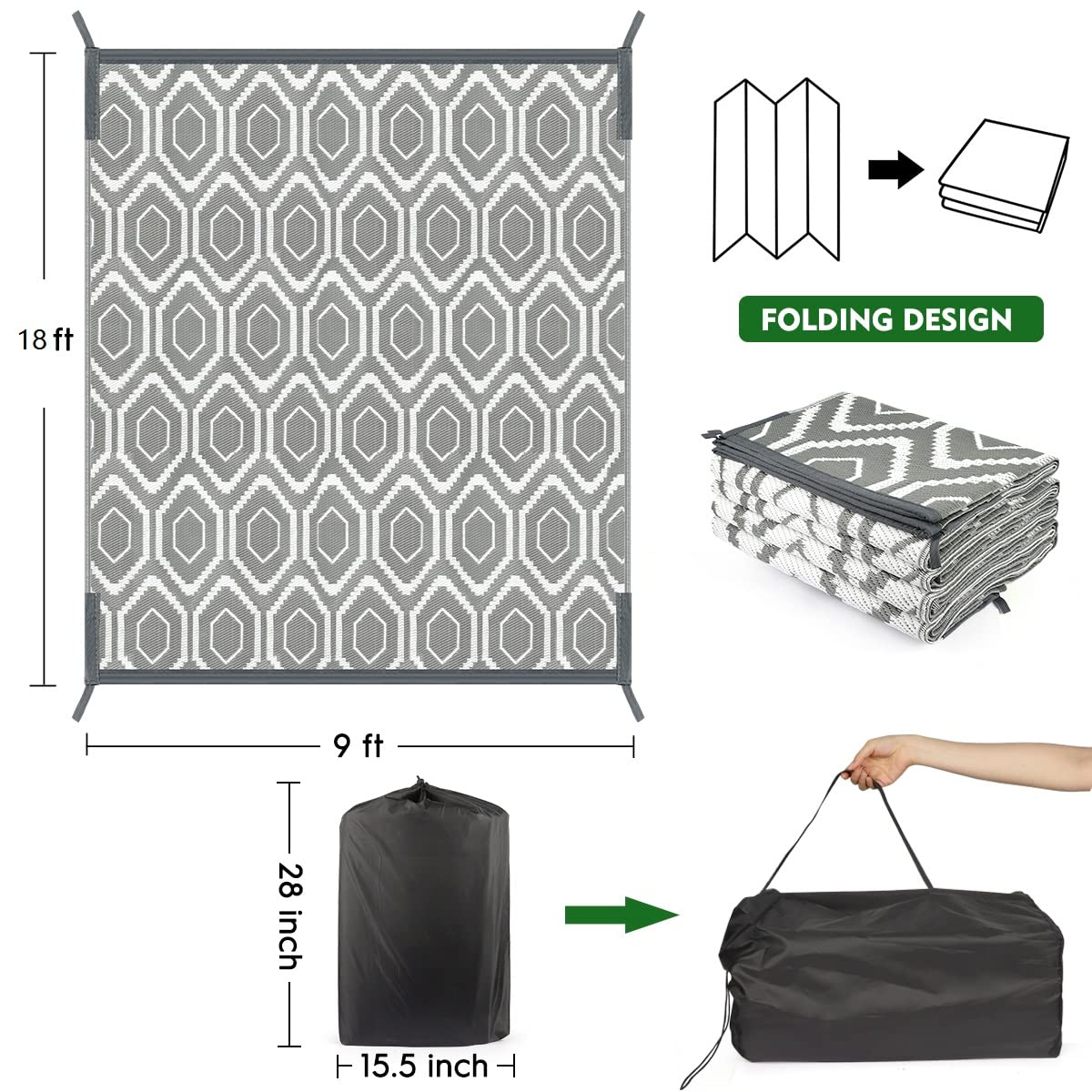 fifame Outdoor Camping Rugs, 9x18 Outdoor Rug Patios Clearance Plastic Straw Rug Weatherproof Reversible Mats, Large Floor Mat for Outdoors, RV, Patio, Backyard, Deck, Picnic, Beach, Trailer, Camping