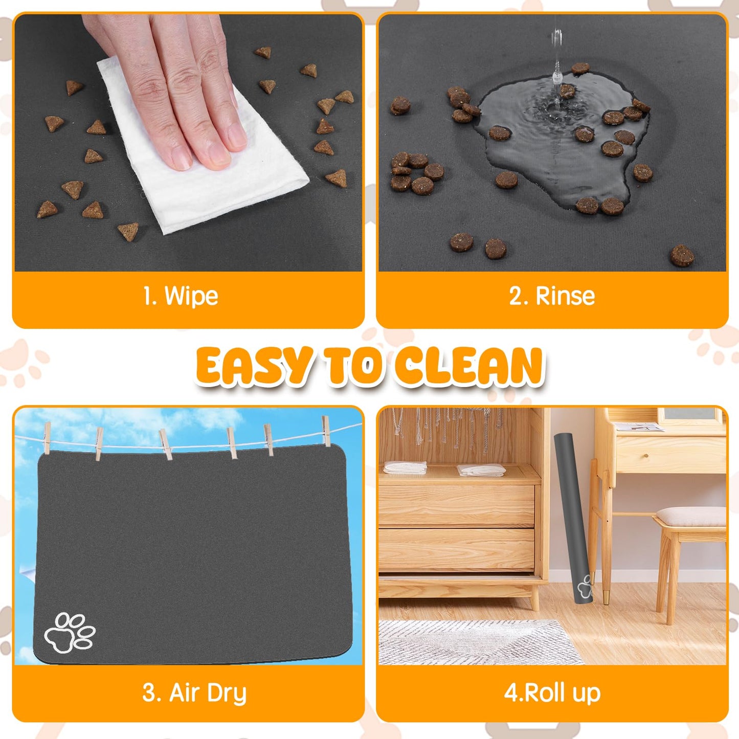 Dog Food Mat, 36" x 24" Extra Large Absorbent Dog Mat for Food and Water, Non Skid Cat Bowl Mat, No Stains Quick Dry for Pet Water Dispenser Pet Supplies for Messy Drinkers