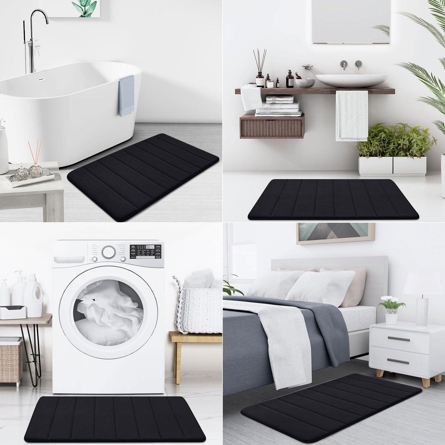 Buganda Memory Foam Bath Mat, 47" x 17", Ultra Soft and Non-Slip Bathroom Rugs, Water Absorbent and Machine Washable Bath Rug Runner for Bathroom, Shower, and Tub, Black