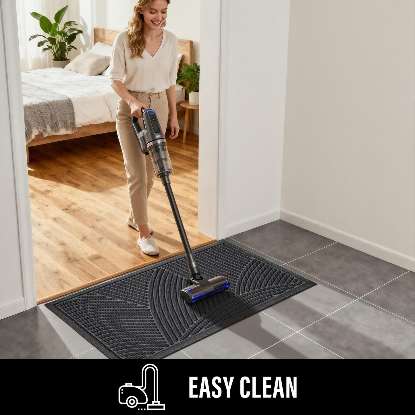 HIYARD Sturdy Front Door Mat, Absorbent Muddy Dirt Resist Welcome Door Mats Outdoor Indoor, Fade Resistant, Non-Slip Backing Entry Mat Low Profile Doormat for Entryway, 36×24, Grey