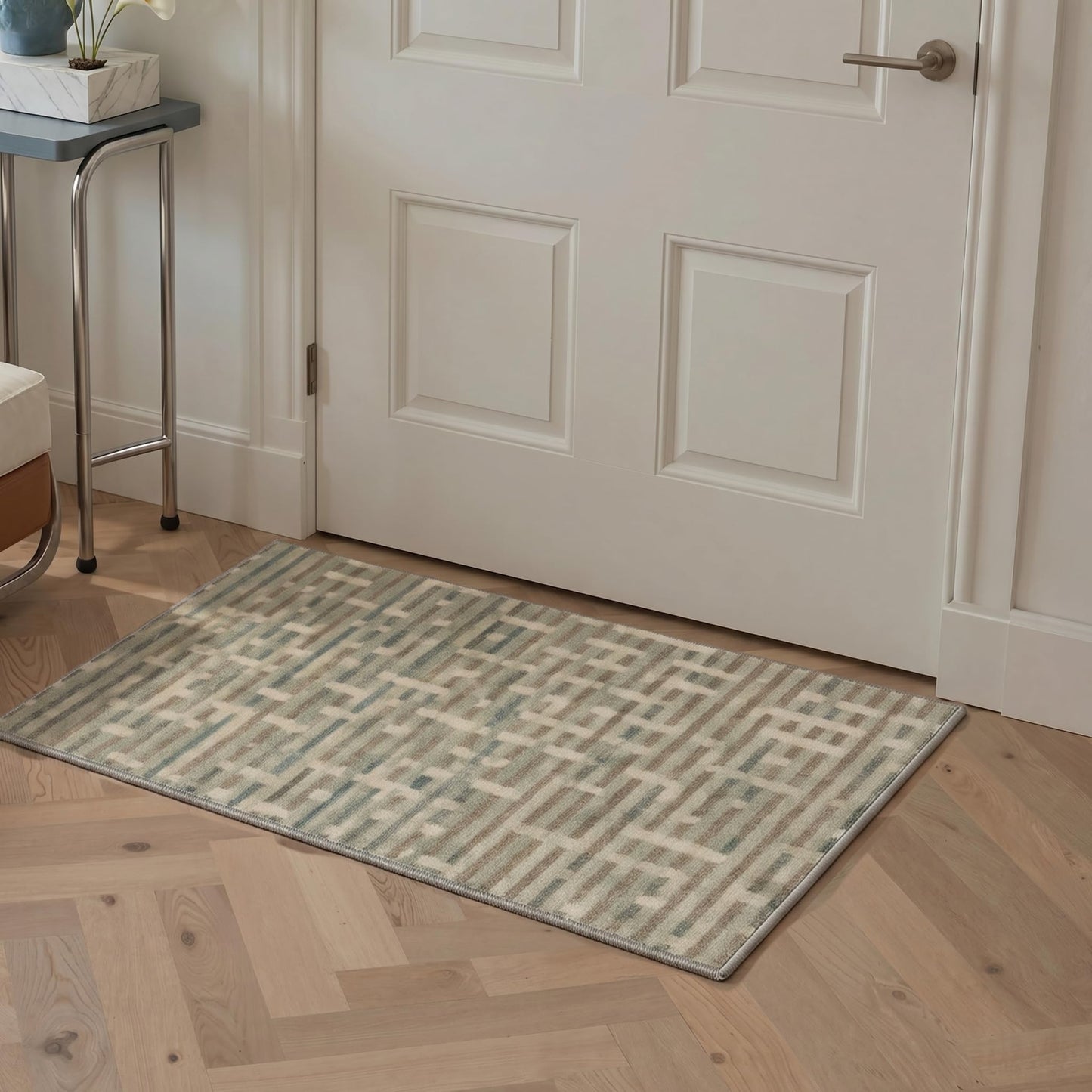 BEIMO 8X10 Area Rugs Minimalist Broken Stripes Rug, Low Pile Non Slip Machine Washable Indoor Rug for Living Room Bedroom Dining Room Home Office, Dusty Sage