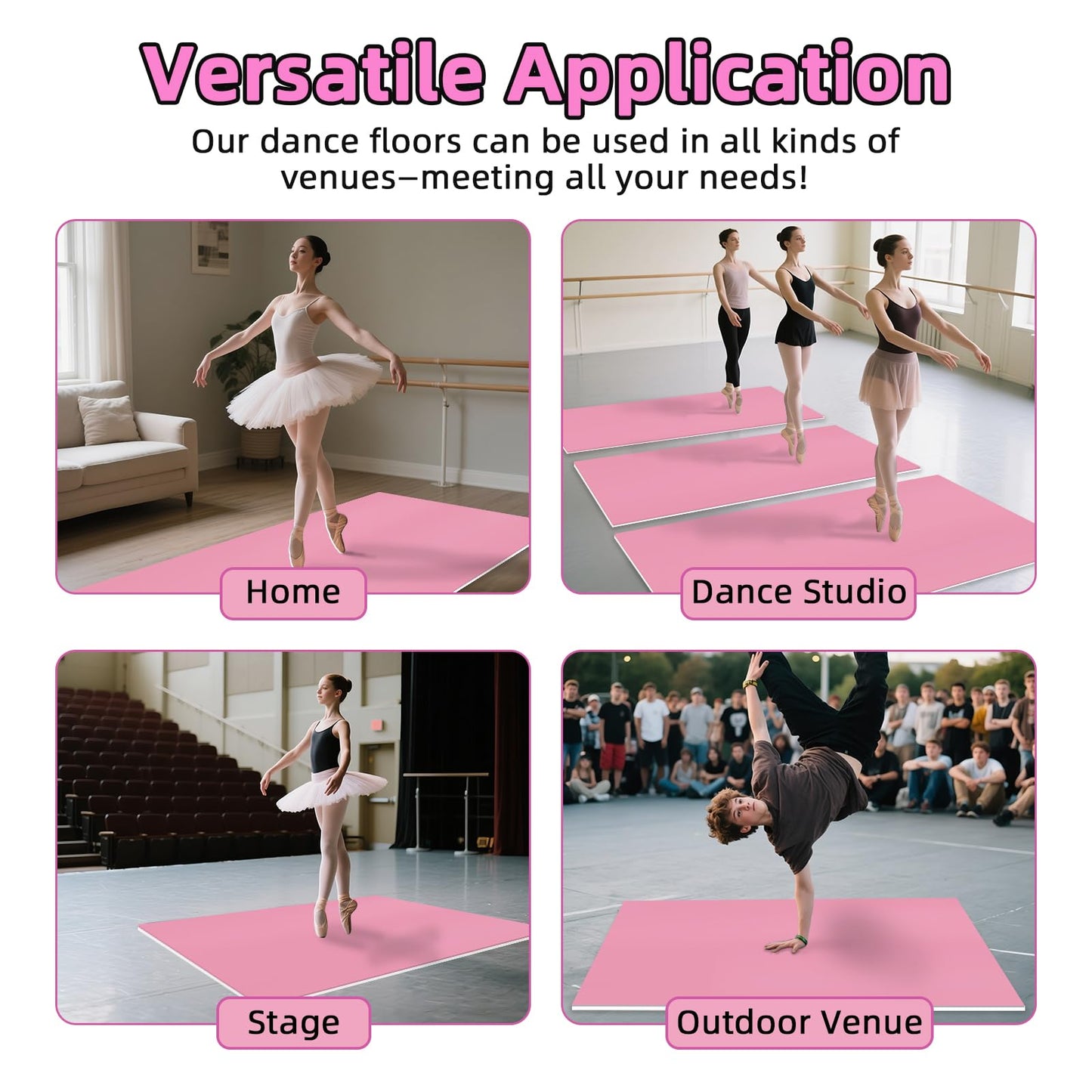 NZELSW Dance Floor Mat Non-Slip with Shoulder Strap Portable and Dance Resistance Band, Dance Floor for Ballet,Jazz, Pop Thick PVC Practice Floor Reusable Mat (Pink, 180cm*90cm*0.35cm)