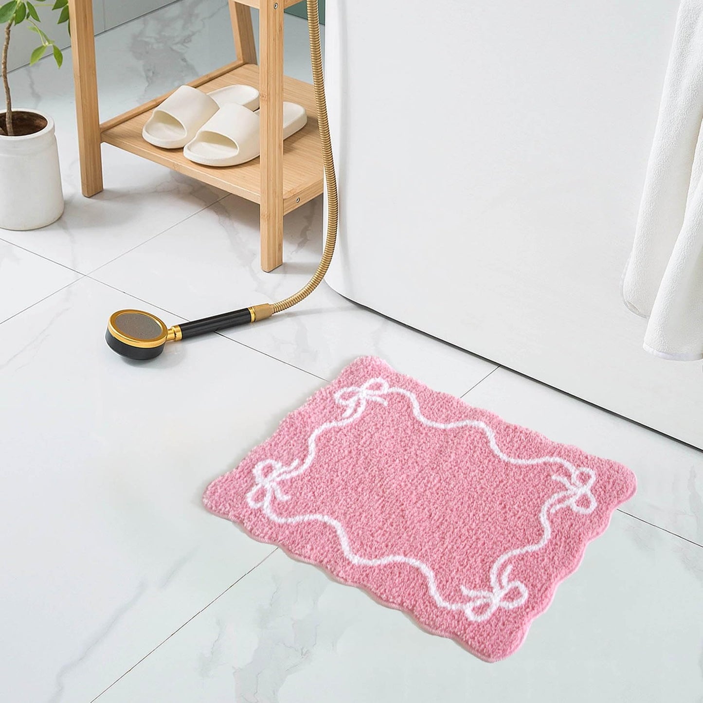 Mocsicka Pink Bow Bath Mat Cute Bow Bathroom Rug Super Soft Absorbent Bathroom Rugs Non Slip Bath Mat Machine Washable Rug for Bathrooms 16x24 inches (Pink, 40x60cm)