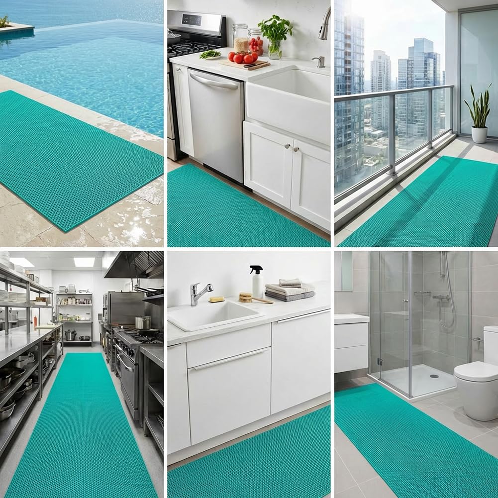 LITA Drainage Non Slip Flooring Mats Swimming Pool Bathroom Mat Anti-Fatigue PVC Mat Heavy Duty Commercial Anti Slip Floor Mats for Outdoor Balcony Garage Restaurant Sauna SPA (Green, 3FTX10FT)