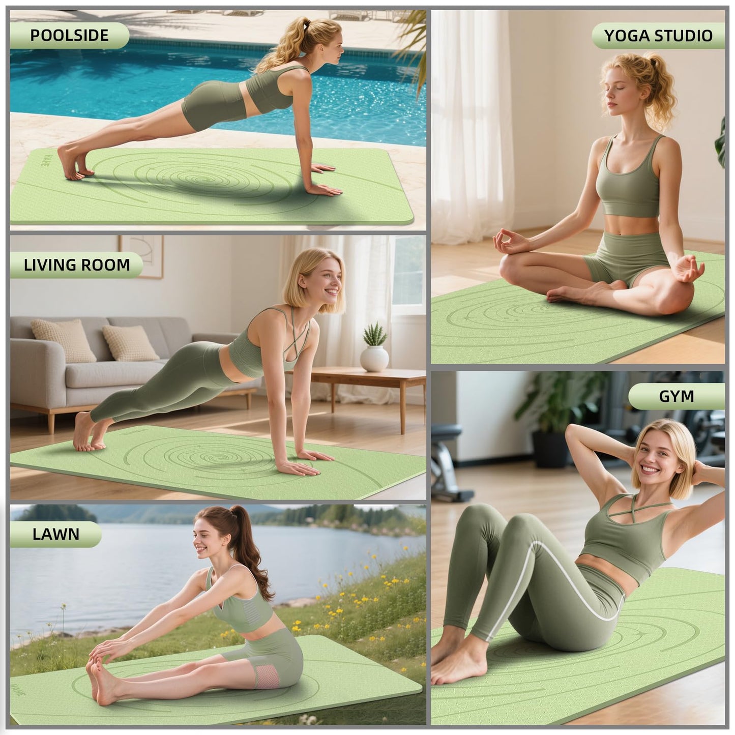 Large Yoga Mat Thick, 76"x32"x0.31"Wide POE Exercise Mat with Non-Slip Surface & Carry Strap, Anti-Tear Workout Mat for Yoga, Pilates, Fitness (Light Green)
